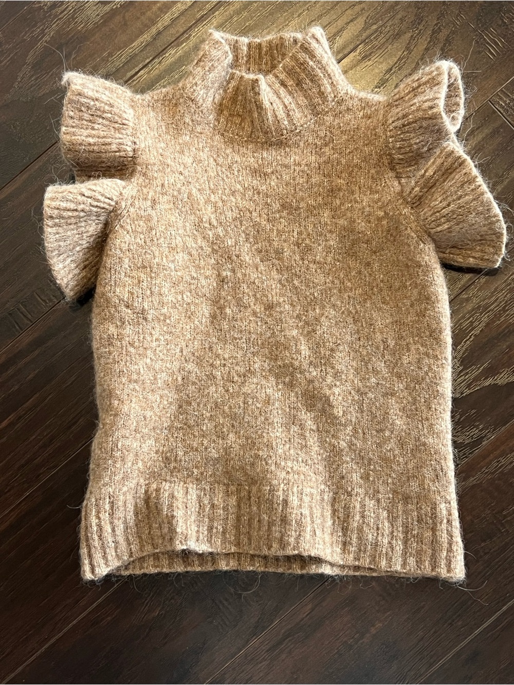 Zara Short-Sleeve Cowl Neck Sweater - Taupe
